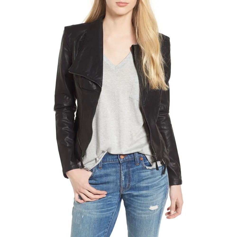 Blank nyc nwt black faux leather moto asymmetric zipper jacket size xs